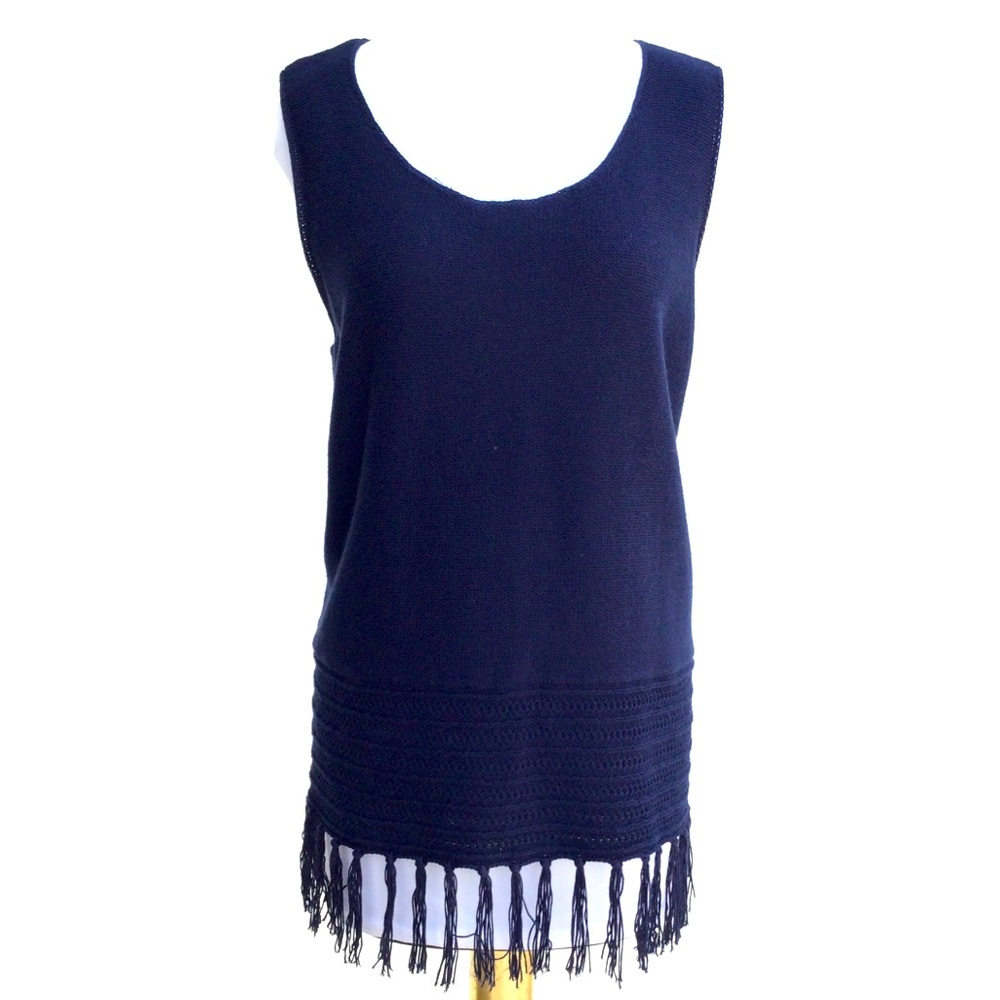 Lysse Blue Fringe Knit Top